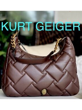 KURT GEIGER NWT Kensington Large hobo Shoulder quilted leather bag dark brown